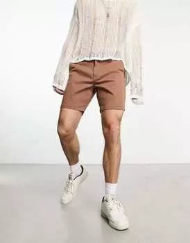 Коричневые узкие шорты средней длины ASOS DESIGN