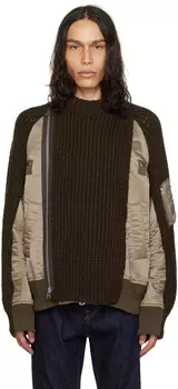 Коричневый бомбер со вставками sacai