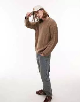 Коричневый джемпер косой вязки Topman
