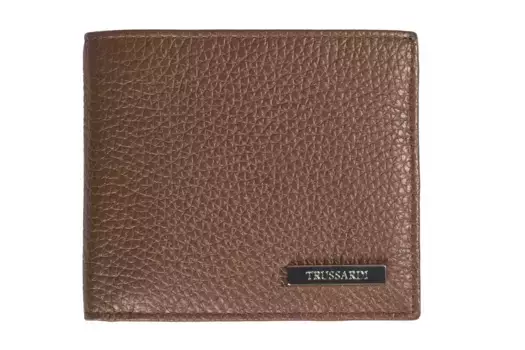 Коричневый кожаный мужской кошелек Trussardi