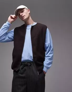Коричневый меховой жилет Selected Homme
