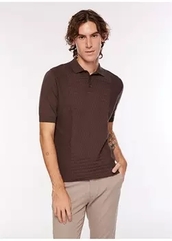 Коричневый мужской свитер Slim Fit с воротником поло Dufy