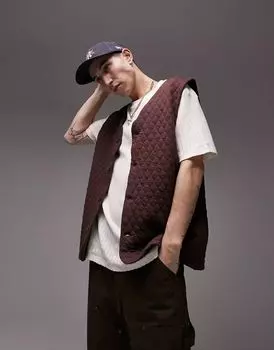 Коричневый стеганый жилет оверсайз Topman
