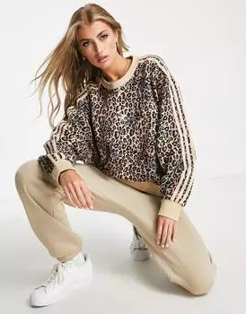 Коричневый свитер с леопардовым принтом adidas Originals