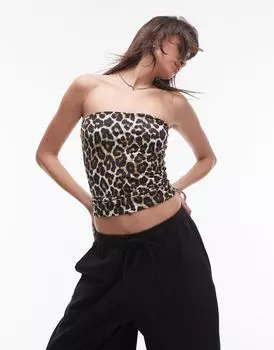 Коричневый топ-бандо с леопардовым принтом Topshop