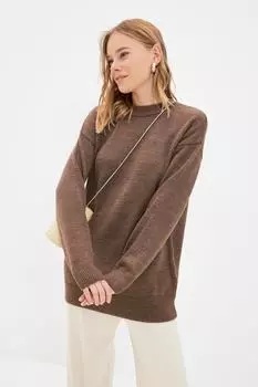 Коричневый трикотажный свитер с высоким воротником Trendyol Modest