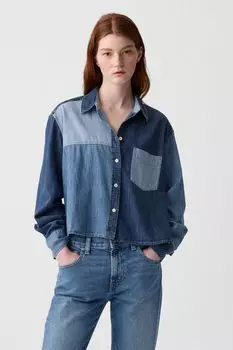 Короткая джинсовая рубашка с лоскутным узором Gap, синий