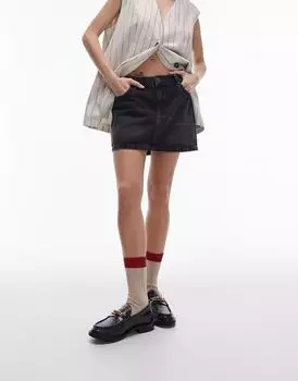 Короткая джинсовая юбка с рюшами Topshop черного цвета
