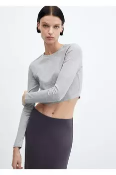 Короткая футболка с длинным рукавом Mango, серый