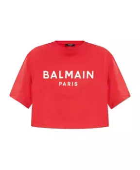 Короткая футболка с принтом логотипа Balmain, красный