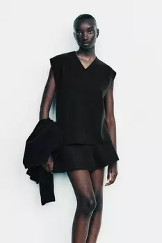 Короткая расклешенная юбка ZARA, черный