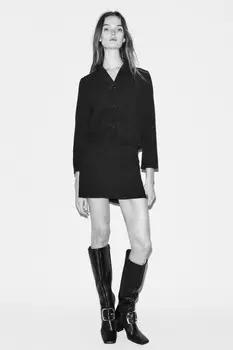 Короткая юбка из замши и кожи ZARA, черный