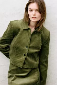 Короткая вельветовая куртка ZARA, средне-зеленый
