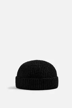 Короткая вязанная шапка ZARA, черный