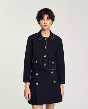 Короткая женская куртка с детским воротником Sandro, черный