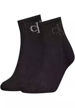 Короткие носки Calvin Klein Jeans "CKJ WOMEN QUARTER 2P GLOSSY RIB" (2 шт. в упаковке), черный
