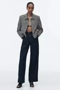 Короткий пиджак из ткани ZARA, экру черный