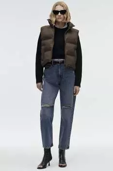 Короткий пуферный жилет ZARA, хаки