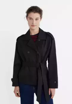 Короткий тренч с поясом Stradivarius, черный