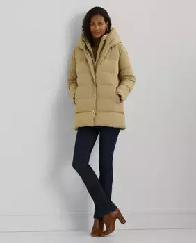Короткий женский пуховик с капюшоном Lauren Ralph Lauren, бежевый