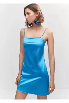 Короткое атласное платье Mango, синий