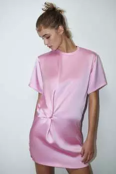 Короткое атласное платье ZARA, розовый
