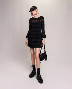 Короткое ажурное трикотажное платье Maje, черный