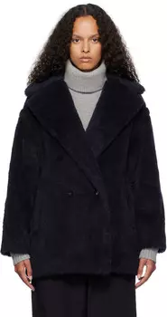 Короткое пальто из искусственного меха «Ольга» темно-синего цвета Max Mara