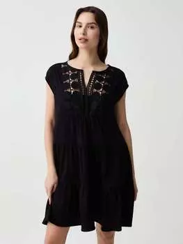 Короткое платье с кружевной вставкой Ovs, цвет black