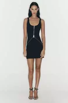 Короткое платье с молнией Zara, черный