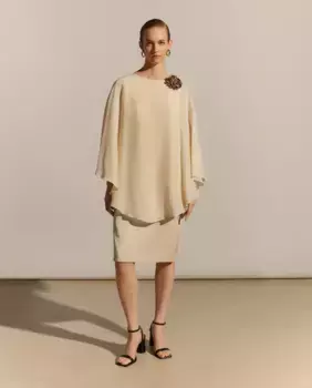 Короткое платье с накидкой Woman Fiesta El Corte Ingls, бежевый