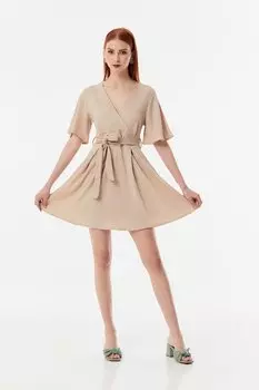 Короткое платье с поясом из ткани Brmck Fullamoda, бежевый