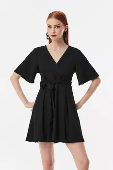 Короткое платье с поясом из ткани Brmck Fullamoda, черный