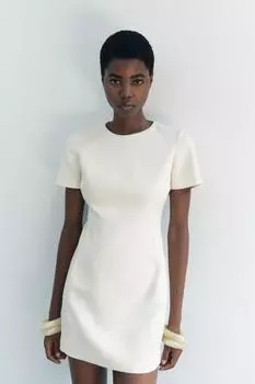 Короткое платье с вышивкой ZARA, экрю