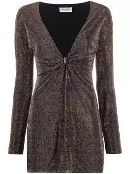 Короткое платье с заклепками Saint Laurent, черный