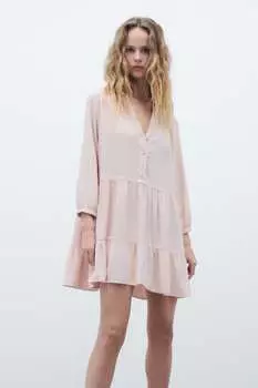 Короткое ярусное платье ZARA, бледно-розовый
