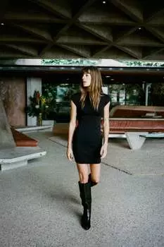 Короткое трикотажное платье стрейч ZARA, черный