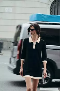Короткое вязаное платье ZARA, черный/белый