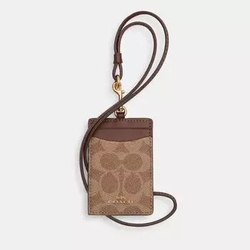 Кошелек Coach Id Lanyard In Signaure Canvas, цвет Gold/Tan/Brown