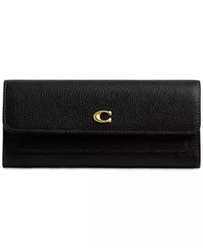 Кошелек кожаный Mila Long Flap с длинным клапаном COACH, черный