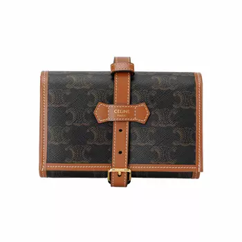 Кошелек Triomphe Canvas And Calfskin Zip Closure Coin Purses Card Holders Women's Tan CELINE