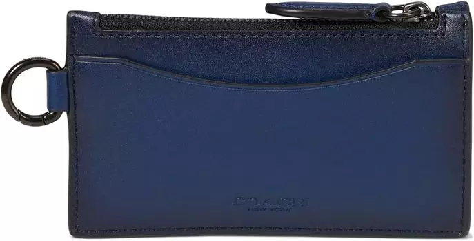 Кошелек Zip Card Case in Burnished Leather COACH, темно-синий