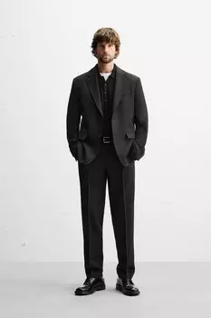 Костюмный пиджак из шерсти ZARA, черный