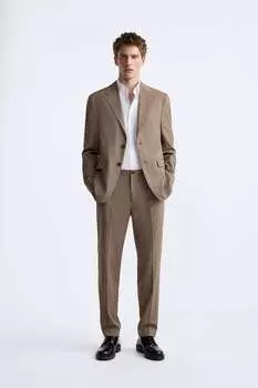Костюмный пиджак в клетку ZARA, кэмел