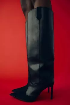 Ковбойские сапоги на шпильках ZARA, черный