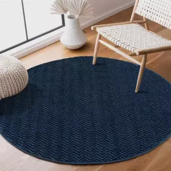 Ковер Carpet City "233-82-FANCY805-R", круглый, короткий ворс, однотонный, 3D-эффект, зигзагообразный вид 200 см, синий