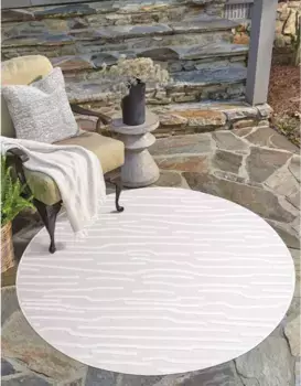 Ковер Carpet City "Ковер для дома и улицы Santorini 450, 3D-эффект, полосатый", круглый, устойчивый к атмосферным воздействиям и УФ-излучению, для террасы, балкона, кухни, прихожей 160 см, цвет creme