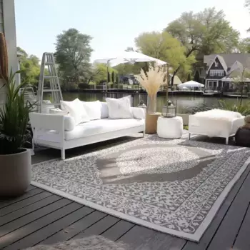 Ковер ELLE DECORATION "Meekly, Interior and Outdoor", прямоугольный, плоского переплетения, для интерьера и улицы, современный, двусторонний ковер, балкон, гостиная 160х230 см, цвет Linen
