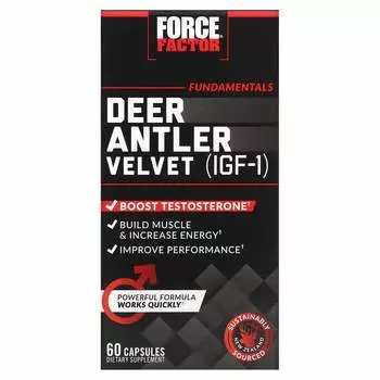 Кожа Force Factor IGF-1 из оленьих пантов, 60 капсул
