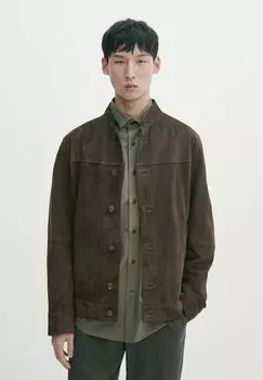 Кожаная куртка Buttoned Massimo Dutti, цвет mottled dark brown
